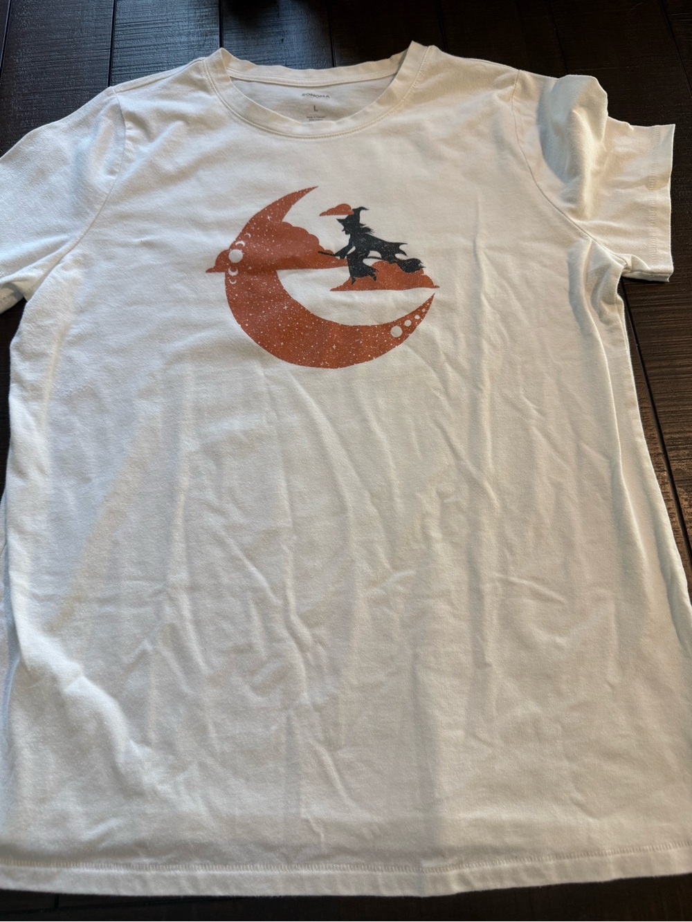 Sonoma White Tee with Orange Moon & Black Witch Graphic size large